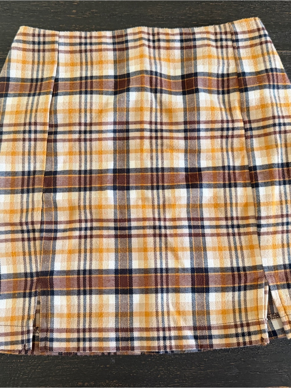 Plaid Mini Skirt in Mustard and Brown